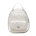 Mini pearl white backpack with quilted diamond patterns and rhinestone crystal accents - Off White