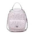 Light purple quilted leather backpack with rhinestones and silver chain strap - Pink