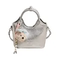 Sac à main chic en argent métallisé avec un joli pendentif ours en peluche décoratif - Argent avec pendentif