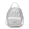 Silver mini rhinestone backpack with V-quilted faux leather and chain strap details - Silver
