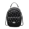 Quilted black mini backpack featuring sparkling rhinestones and silver chain straps - Black