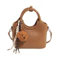 Sac à main marron en cuir brillant avec charm ourson pour femme chic - Marron avec Pendentif