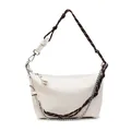 Fashionable ivory white crescent bag with lychee texture and braided shoulder strap - Off White