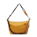 Yellow pebble leather crescent shoulder bag with woven rope and silver chain straps - Yellow