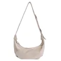 Minimalist beige suede crescent hobo bag with croissant-style pleated stitching detail - Off White