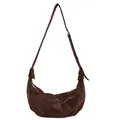 Large dark coffee suede crescent tote bag with pleated design and adjustable shoulder strap - Brown