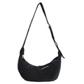 Matte black oversized crescent shoulder bag with adjustable strap and retro suede texture - Black