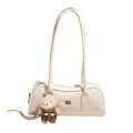 Sac Boston vintage crème blanc avec double bandoulière et pendentif ours mignon inclus - Beige (Sans Pendentif)