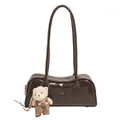 Sac bandoulière en cuir verni marron foncé avec accessoire de charme ours peluche - Café (Sans pendentif)