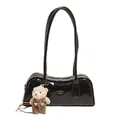 Sac Boston noir brillant avec texture cuir et adorable breloque en forme d'ours - Noir (Sans Pendentif)