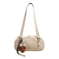 Sac bowling chic beige avec pendentif ours en peluche et fermeture éclair argentée - Blanc Crème (Sans Pendentif)
