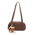 Sac bowling marron foncé avec gaufrage léopard et un joli pendentif ours en peluche - Café sans pendentif