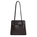 Minimalistische dunkelbraune Leder-Beuteltasche mit Perlendekor und Schulterriemen - Braun