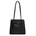 Minimalistische schwarze Beuteltasche mit Litschi-Textur und modischem Perlenriemen - Schwarz