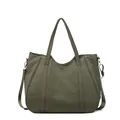 Large capacity army green nylon tote bag with dual shoulder straps for daily commuting - Green
