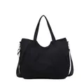 Large black canvas tote bag with adjustable shoulder strap for women students - Black
