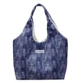 Navy blue tote bag with white starburst pattern and Kiss Yourslef label detail - Light Blue