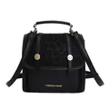 Zaino da donna in ecopelle nera e stampa leopardata con fibbie metalliche oro - Nero senza Ciondolo
