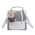 Sac bandoulière en métal argenté et gris texturé avec un pendentif ours en peluche - Gris Argenté Avec Pendentif