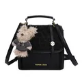 Sac à dos en cuir noir avec rabat imprimé léopard et charmant pendentif d'ours en peluche - Noir Avec Pendentif
