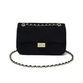 Elegant black velvet quilted shoulder bag with golden chain and vintage metal lock - Black