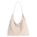 Sac hobo beige en cuir PU avec broderies florales bleues et large bandoulière - Blanc Sans Pendentif