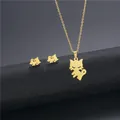 Set gioielli gatto imbronciato dorato con collana e orecchini in acciaio inossidabile - Set di Gioielli Gatto (TZ-237) / Oro