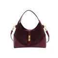 Detail of burgundy dumpling bag with leopard print texture and golden twist-lock closure - Red Leopard Splicing