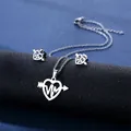 Detail of silver stainless steel heart and arrow jewelry set with ECG wave pattern - Heart ECG Style (TZ-94)
