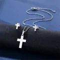 Detail shot of silver-tone stainless steel cross necklace and matching stud earrings set - Cross Style (TZ-102)