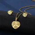 Golden heart stainless steel jewelry set with spiral textured necklace and earrings - Golden Spiral Textured Heart Style (TZ-326)