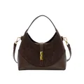 Brown leopard print dumpling bag with gold buckle for women’s casual fashion - Coffee Leopard Patchwork