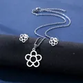 Detail of silver hollow five-petal flower necklace and stud earrings jewelry set - Hollow Five Petal Flower Style (TZ-99)
