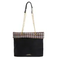 Sac cabas noir mat avec bord à carreaux gris et bandoulière en cuir à chaîne dorée - Noir sans Pendentif