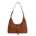 Dark brown suede hobo bag with sleek silver buckle detail and minimalist strap - No Pendant / Brown