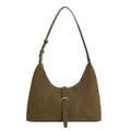 Vintage brown suede crescent shoulder bag featuring a sleek half-moon shape and minimalist design - No Pendant / Green