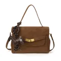 Sac fourre-tout marron rétro mat avec charme teckel et fermoir doré élégant - Marron (Sans Pendentif)