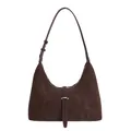 Dark brown suede hobo bag with adjustable strap and decorative silver metal buckle - No Pendant / Coffee