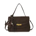 Sac bandoulière rétro marron foncé avec fermoir vintage et breloque chien - Café (Sans Pendentif)