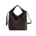 Bolso tote de cuero PU mate marrón oscuro con asas dobles y correa de hombro - café