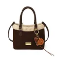 Secchiello in pelle scamosciata marrone con bordo in shearling crema e ciondolo a cuore - Caffè Con Pendente