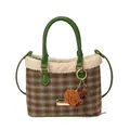 Secchiello a scacchi verde e marrone con bordo in peluche e ciondolo a cuore - Verde a Quadri Con Ciondolo