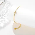 Bracciale croce minimalista in acciaio inossidabile dorato con catena regolabile e cuore - Oro (SLJ20)