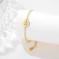 Gold stainless steel thin chain bracelet featuring a polished four-leaf clover pendant - Gold Style (XLJ50)