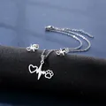 Silver stainless steel jewelry set featuring heart and paw print heartbeat pendant - ECG Paw Print Style (TZ-82)