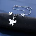 Silver stainless steel butterfly jewelry set with necklace and stud earrings - Butterfly Style (TZ-83)