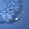 Bracciale minimalista in acciaio inossidabile argento con ciondolo quadrifoglio e cuore - Stile Trifoglio (SLY82 Acciaio)