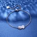Detail of silver stainless steel chain with bone-shaped paw print charm and heart tag - Bone Paw Style (XLY105)