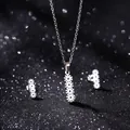 Stainless steel hollow flower necklace and earrings jewelry set in silver finish - Sun Flower Gear Style (TZ-417)