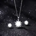 Polished stainless steel sunburst pendant necklace and stud earrings set for women - Sunburst Style (TZ-439)
